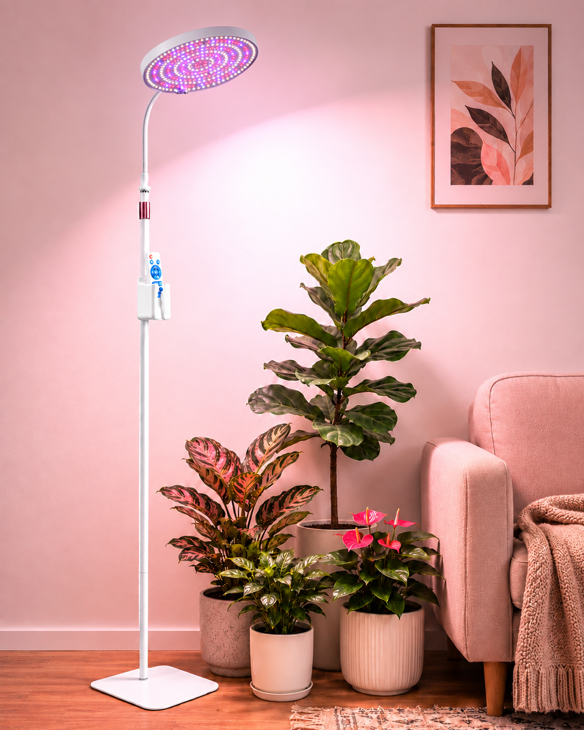 White [Oversize Panel] 300 LEDs Full Spectrum Grow Lights for Indoor Plants with Stand for Floor and Tabletop, Plant Lights for Indoor Growing with Timer 4H/8H/12H, Grow Light with 3 channel and dimmable.